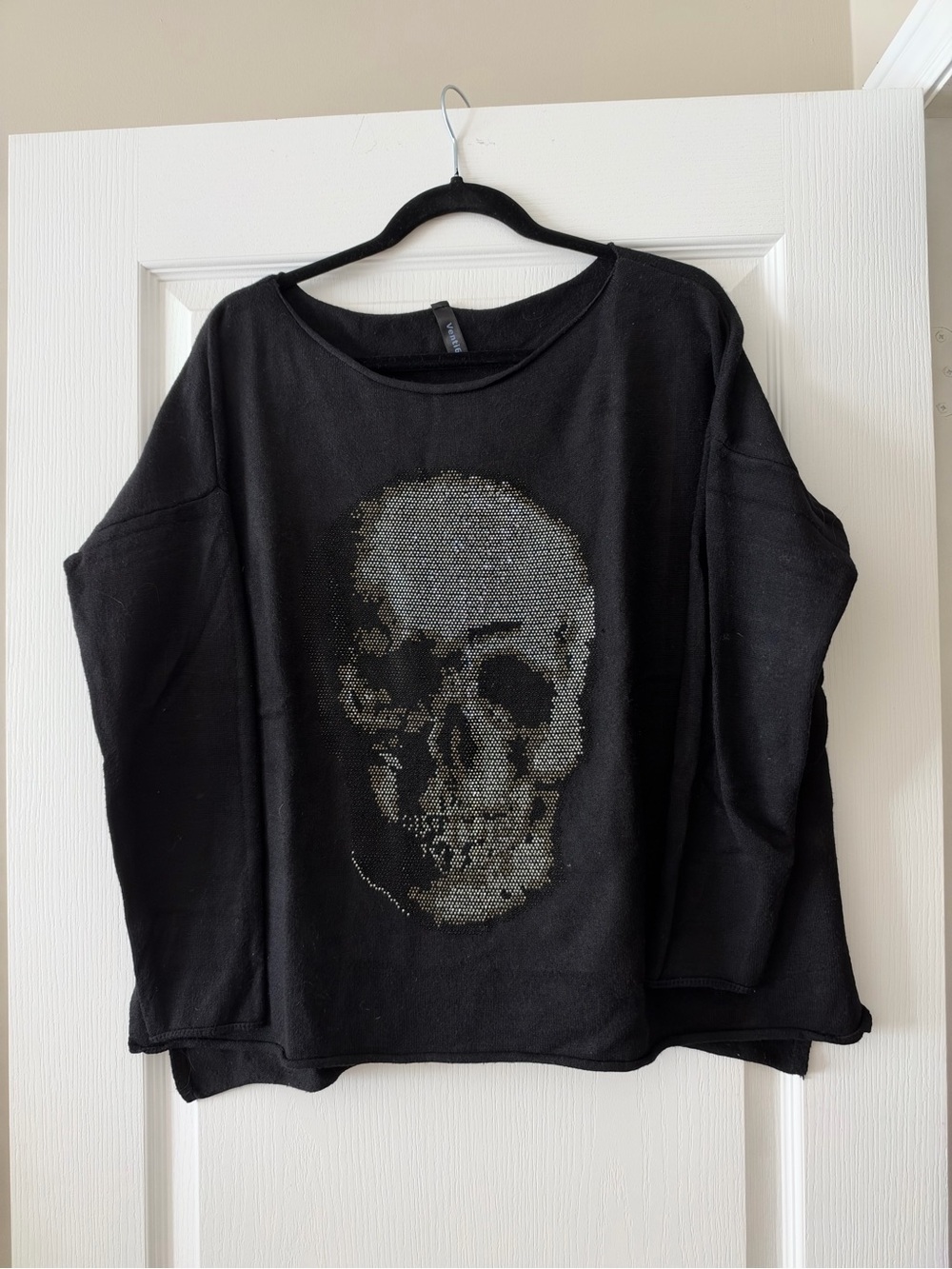Women's Black Skull Sequin Crewneck Sweater